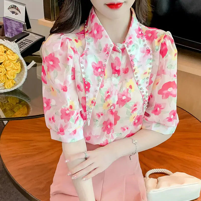 Bluse mit Puffärmeln und Diamantakzenten für Frauen