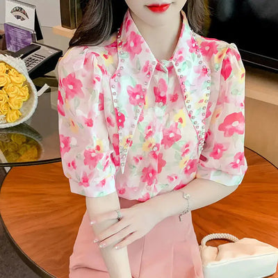 Bluse mit Puffärmeln und Diamantakzenten für Frauen