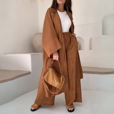 Damen Zweiteiler – Elegante Hemdbluse mit Revers & Weite Hose