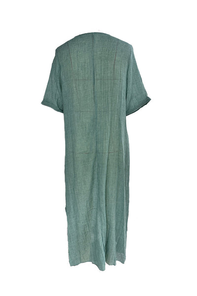 Nadine- Leinen V-ausschnitt Midi Kleid