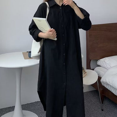 Nataliia- Lange Fließende Leinen Hemd