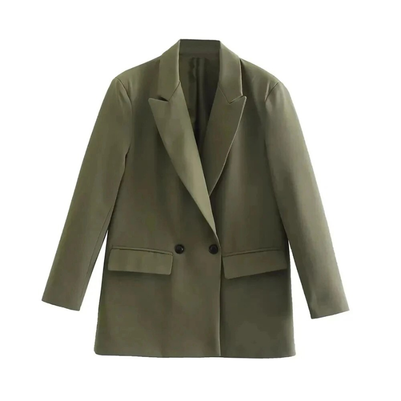 Oversized Damenblazer Beige – Vegan Lederoptik, Frühling