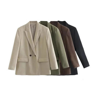 Oversized Damenblazer Beige – Vegan Lederoptik, Frühling