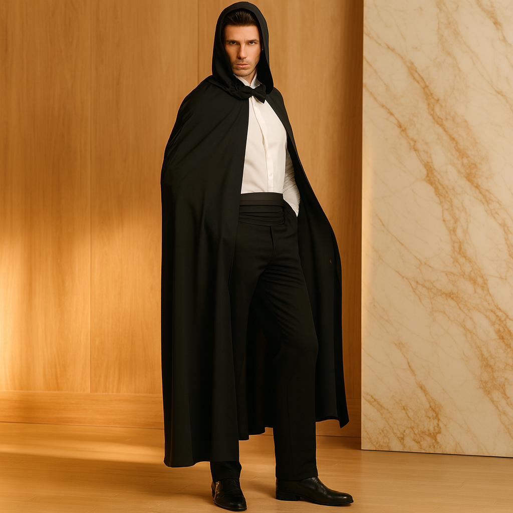 NightShade Halloween Cape – Schwarzes Polyester Kostüm mit Kapuze
