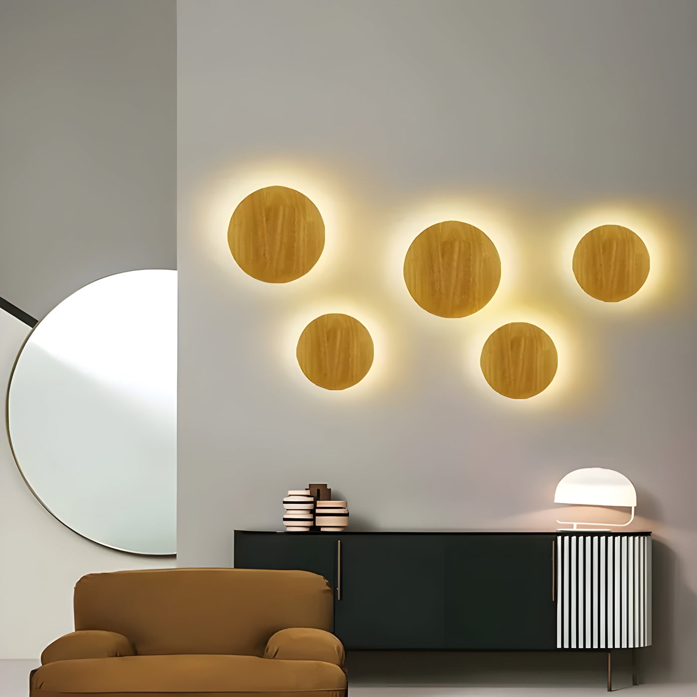 LumeCircle Light – Moderne Runde Wandlampe aus Holz