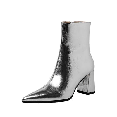 Gisela | Glänzende Metallic-Stiefeletten mit spitzem Design