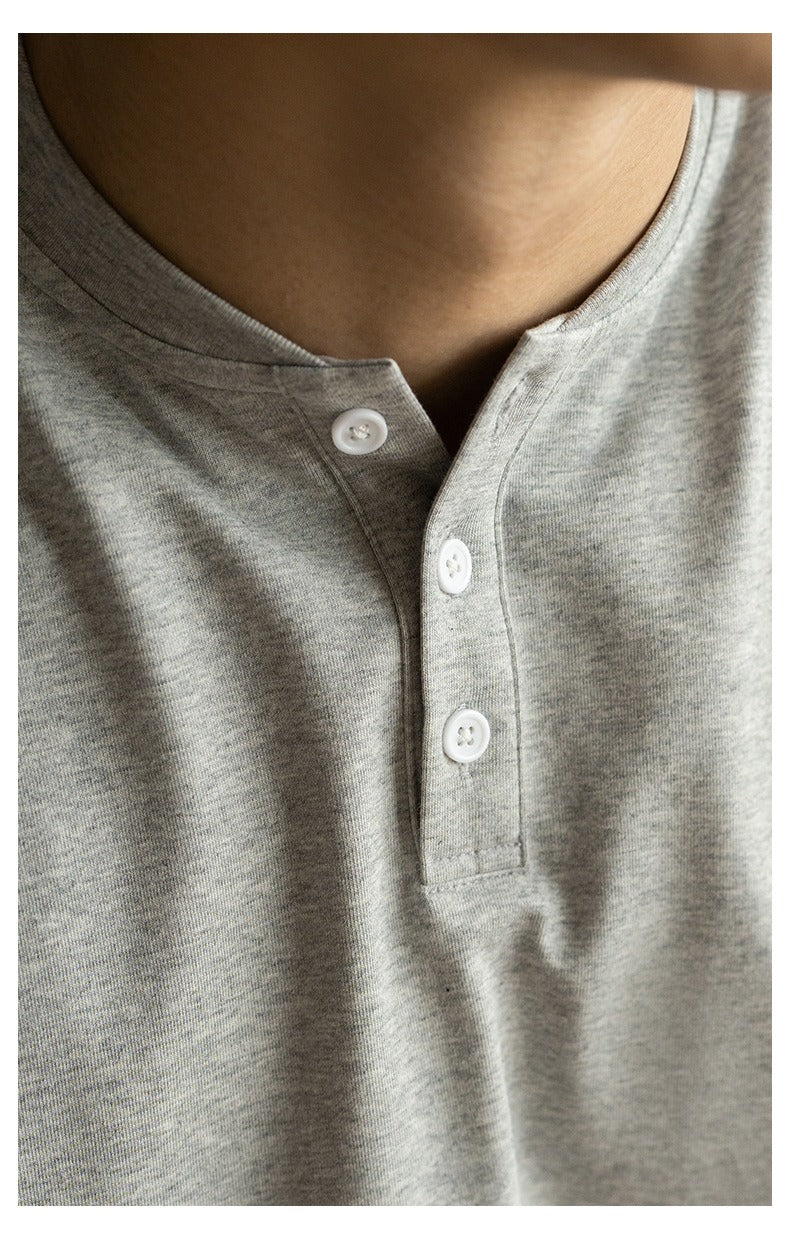 Herren T-Shirt mit Mao-Kragen aus Baumwolle im Freizeitstil - Damien