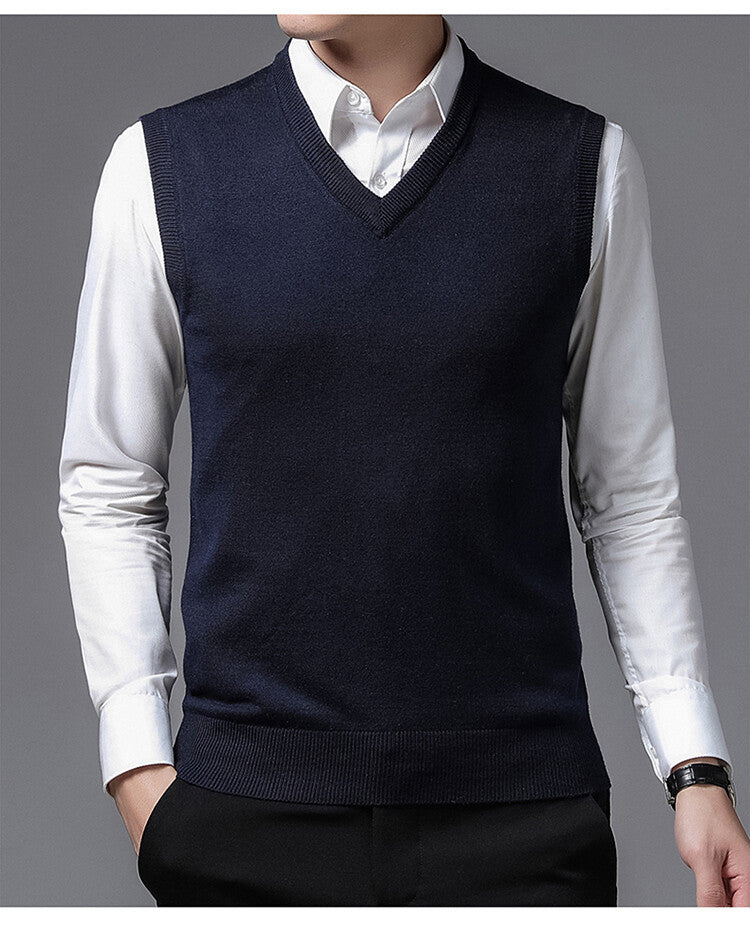 Herren V-Pullover aus feiner Baumwollmischung mit eleganter Struktur Aliams