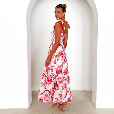 Asena- Damen Maxikleid Sommer mit Shirred Mieder und Blumendruck