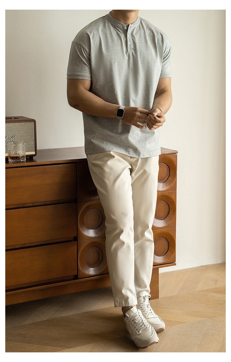 Herren T-Shirt mit Mao-Kragen aus Baumwolle im Freizeitstil - Damien