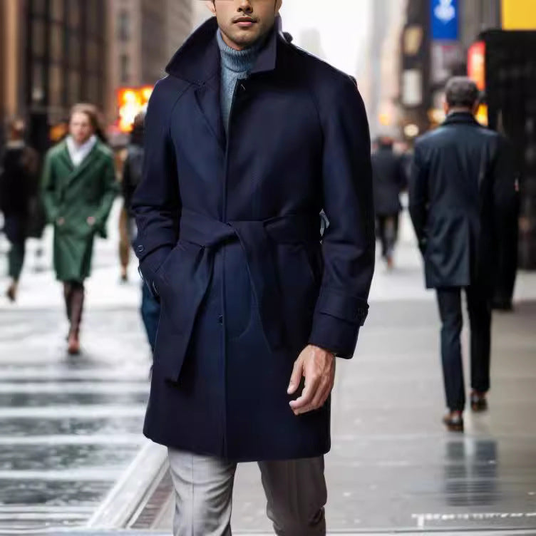 Herren eleganter Trenchcoat mit taillierbarem Gürtel und hochwertigem Innenfutter Aliams