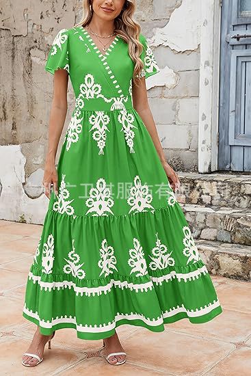 Martha - Maxikleid für Frauen, Sommer, V-Ausschnitt, Blumendruck