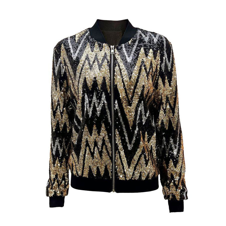 TINATII  Damen Pailletten Bomberjacke mit Funkelndem Design