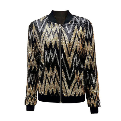 TINATII  Damen Pailletten Bomberjacke mit Funkelndem Design