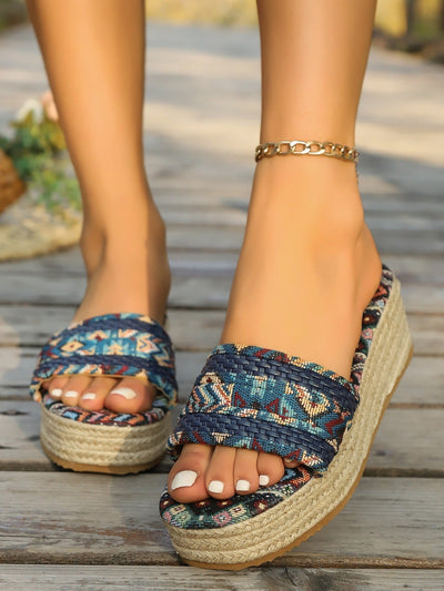 Frau flache Sandalen ethnischen Stoff geflochtene Sohle - Natalia