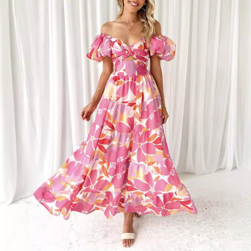 Corrie - Elegantes Damen Maxikleid Sommer Mit Puffärmeln & Floralem Druck