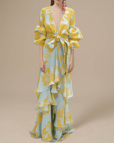 Geblümtes Chiffonkleid mit Volants und festlichem Flair für Frauen