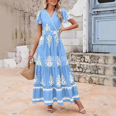 Martha - Maxikleid für Frauen, Sommer, V-Ausschnitt, Blumendruck