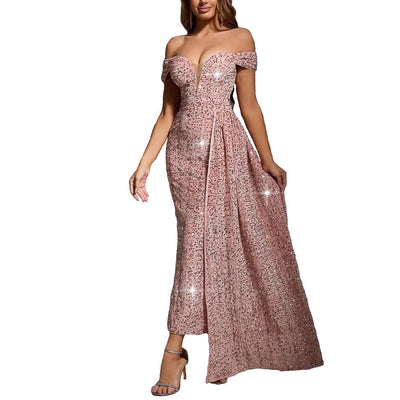 Lajaria - Off-Shoulder Pailletten Kleid für Hochzeiten und Abendveranstaltungen