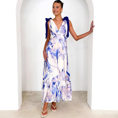 Mikaela - Maxikleid Ärmellos und V-Ausschnitt