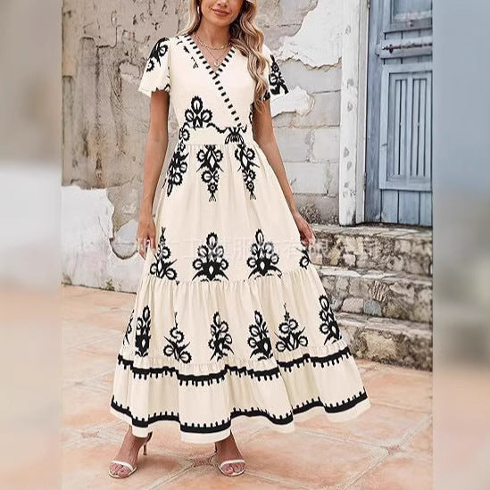 Martha - Maxikleid für Frauen, Sommer, V-Ausschnitt, Blumendruck