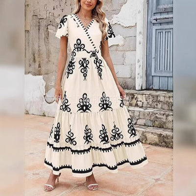 Martha - Maxikleid für Frauen, Sommer, V-Ausschnitt, Blumendruck