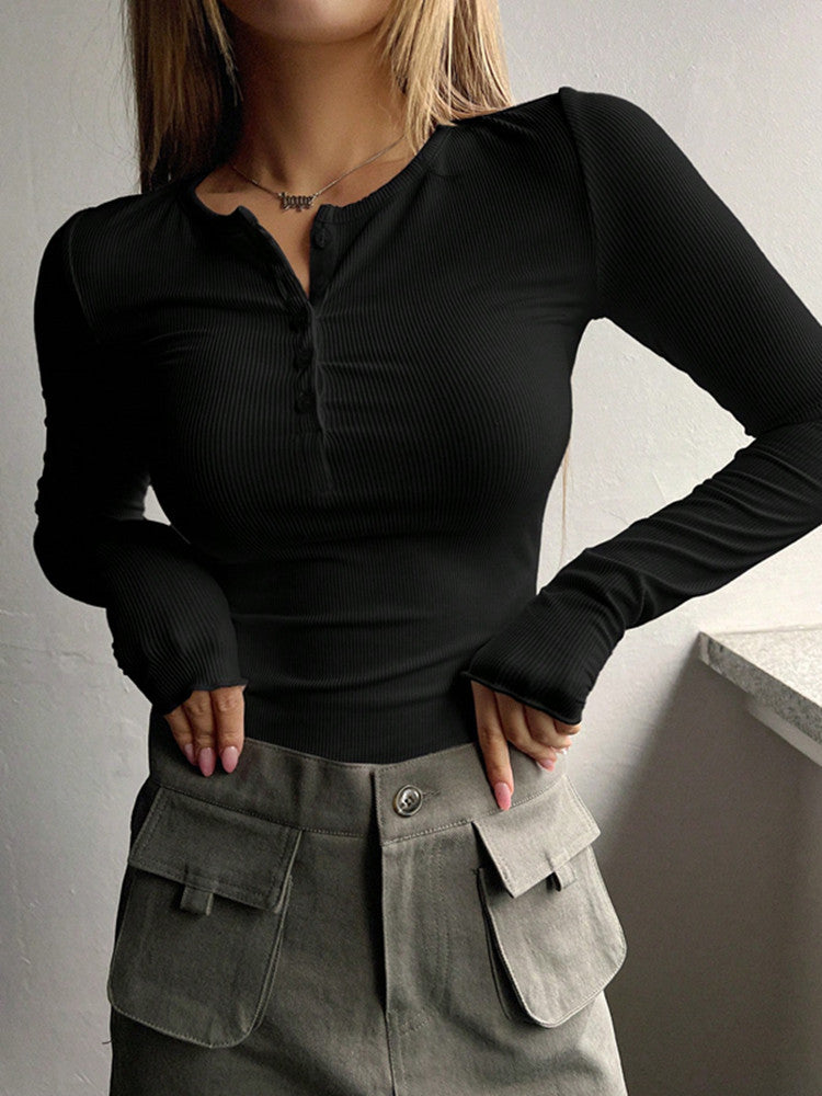 Geripptes Langarmshirt mit mühelosem Stil für Damen