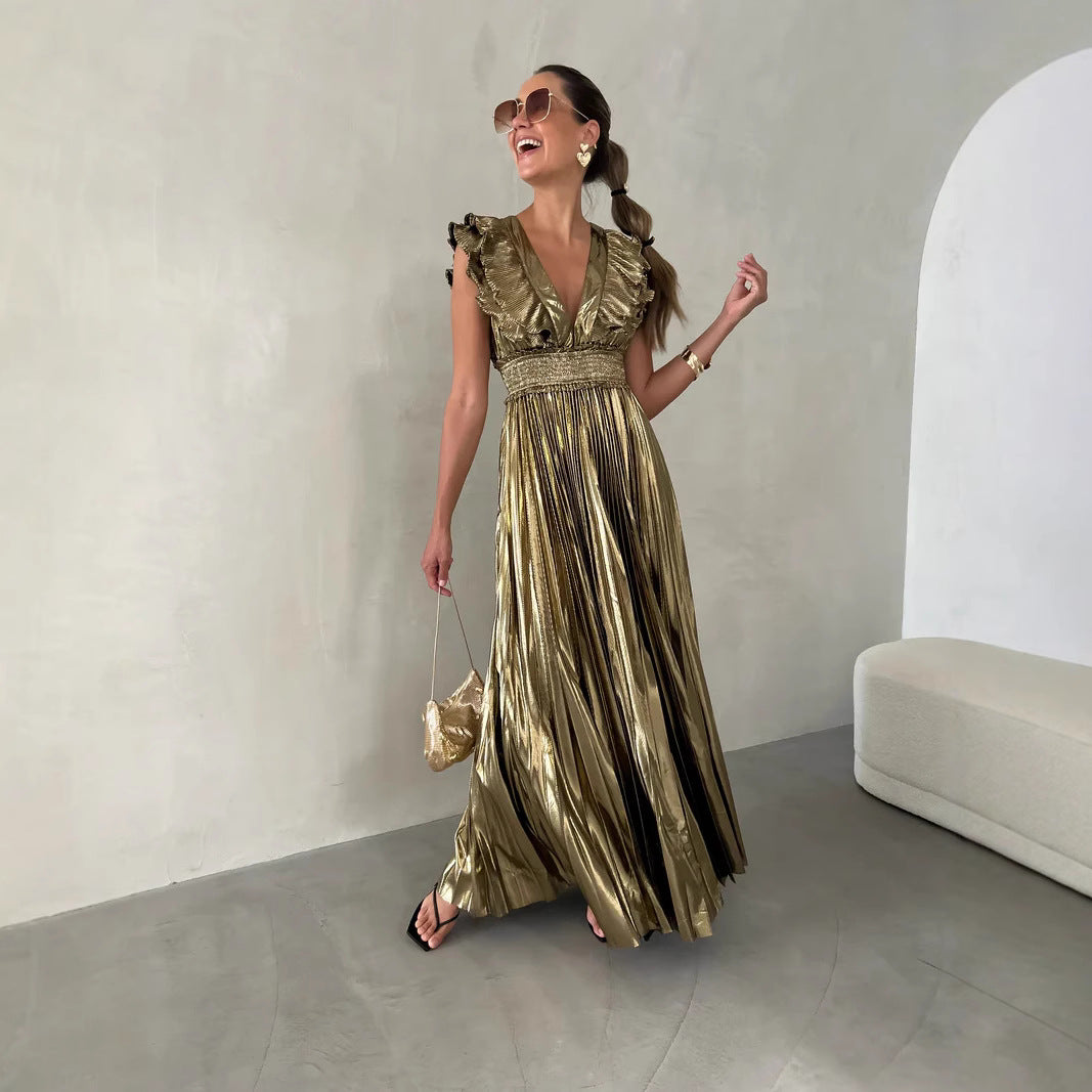 Hulda - Elegantes langes Abendkleid mit V-Ausschnitt