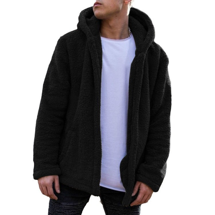 Herren kuschelige Fleecejacke mit praktischer Kapuze und Knopfverschluss Aliams