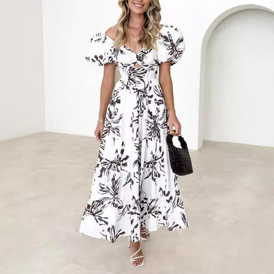 Corrie - Elegantes Damen Maxikleid Sommer Mit Puffärmeln & Floralem Druck