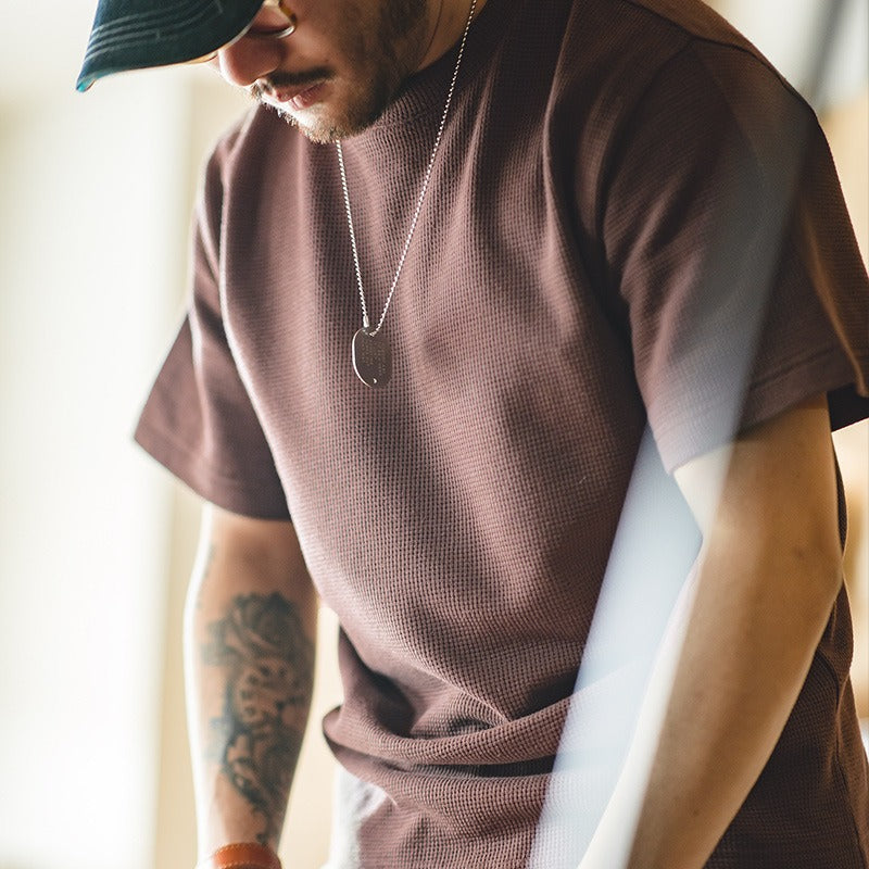 Kurzärmeliges weißes Herren-T-Shirt mit Waffelstruktur - Brando