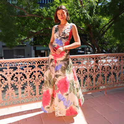 Rakel - Bedrucktes Maxikleid für Frauen mit V-Ausschnitt