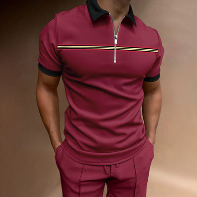 Herren lässiges Kurzarmpoloshirt mit Reißverschluss und sportlichem Streifenmuster Aliams