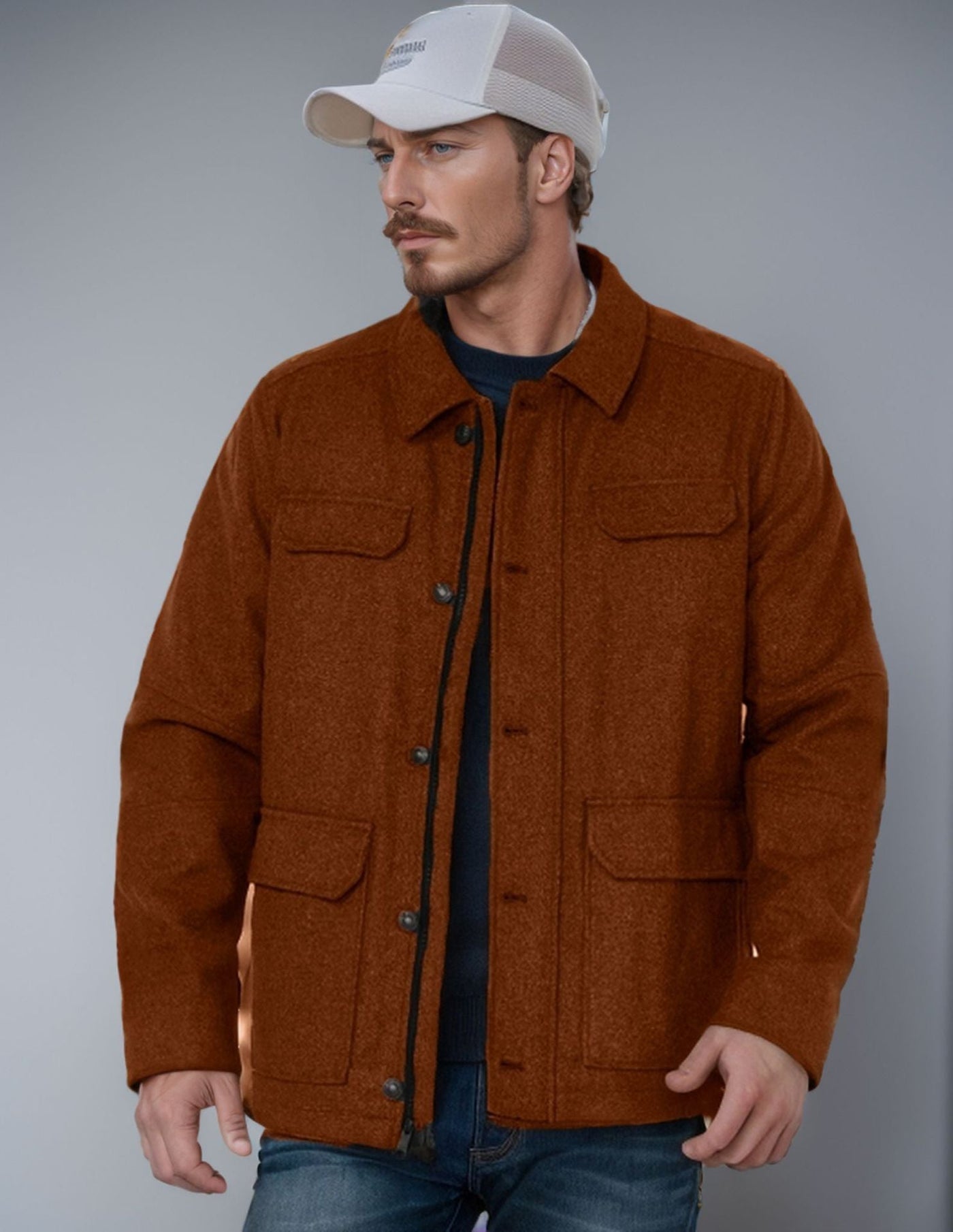 Herren lässige Wolljacke mit praktischen Brusttaschen Aliams