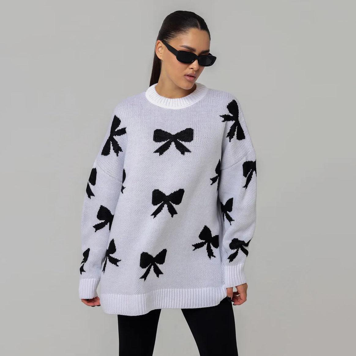 Pullover mit Schleifenprint und gemütlichem Stil für Frauen