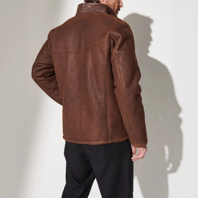 Herren Robuste Lederjacke mit Steppdetails und hohem Kragen Aliams