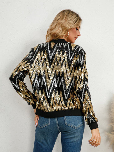 TINATII  Damen Pailletten Bomberjacke mit Funkelndem Design