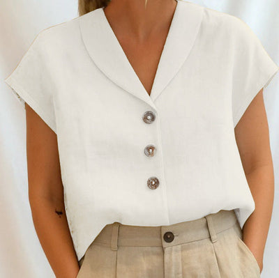 Leinenbluse mit kurzem Ärmel und Knopfleiste für Damen