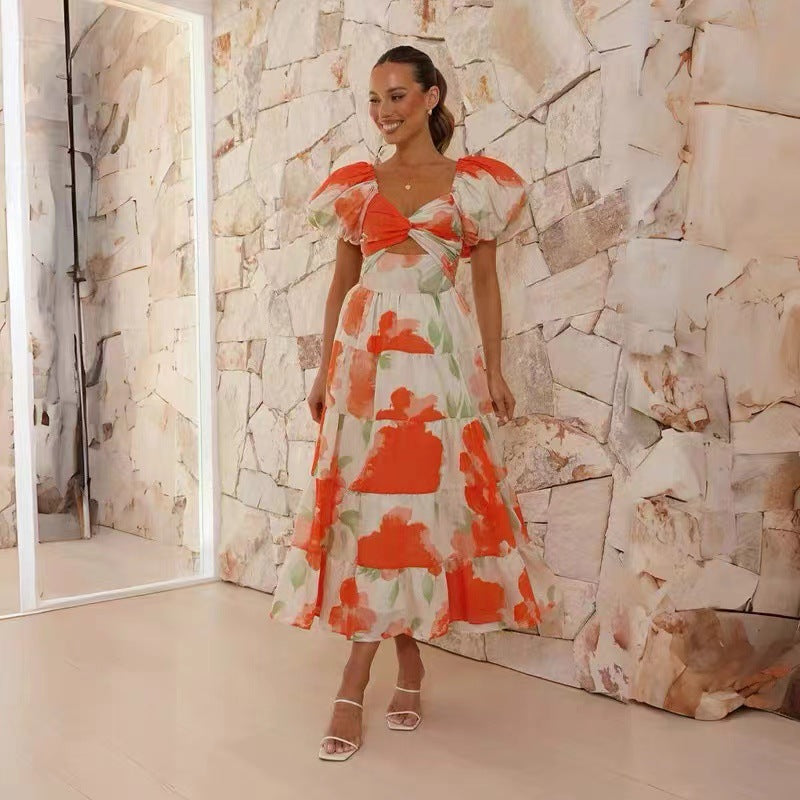 Corrie - Elegantes Damen Maxikleid Sommer Mit Puffärmeln & Floralem Druck