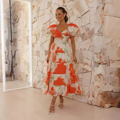 Corrie - Elegantes Damen Maxikleid Sommer Mit Puffärmeln & Floralem Druck