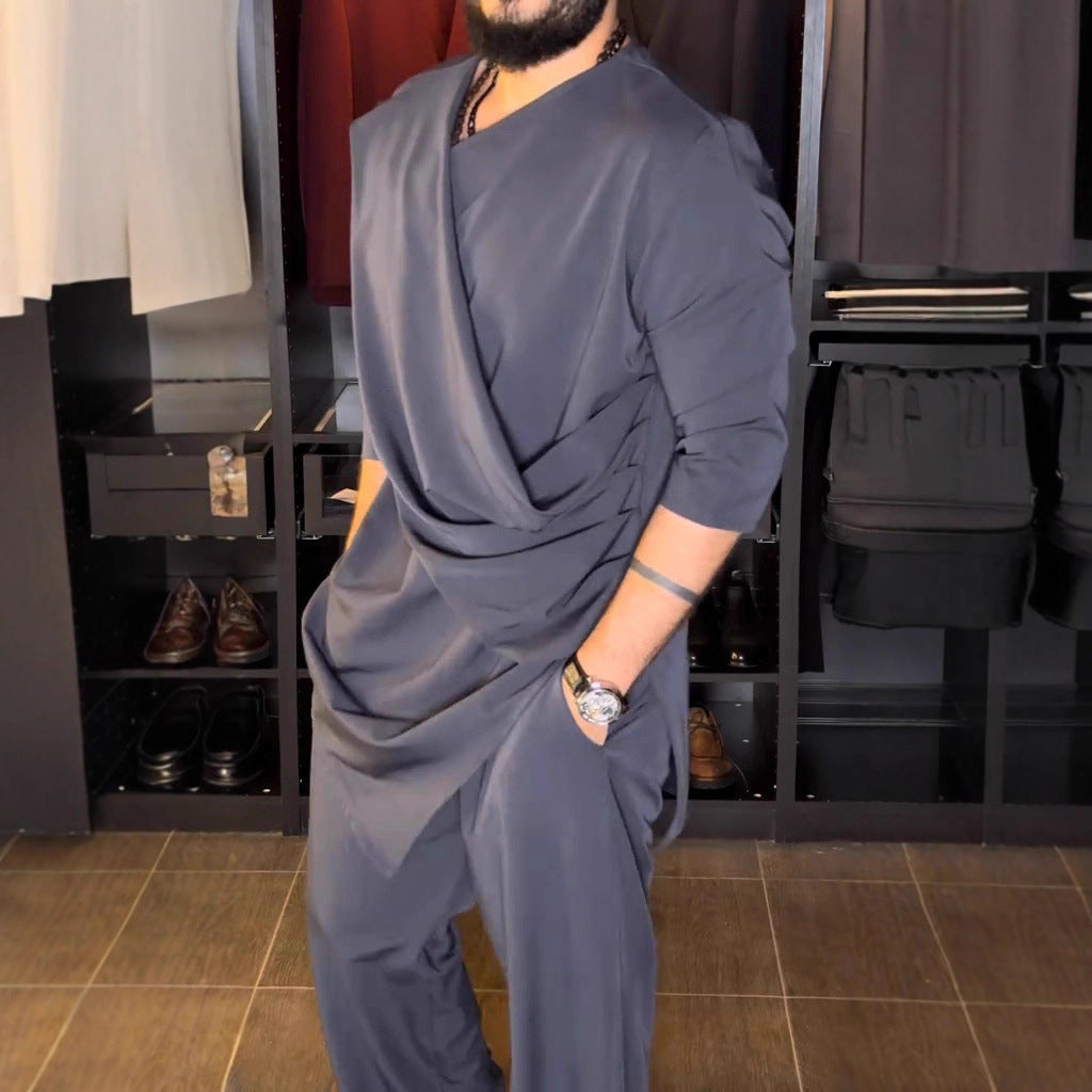 Herren stylische Wickelbluse mit Drapierungsdetails Aliams