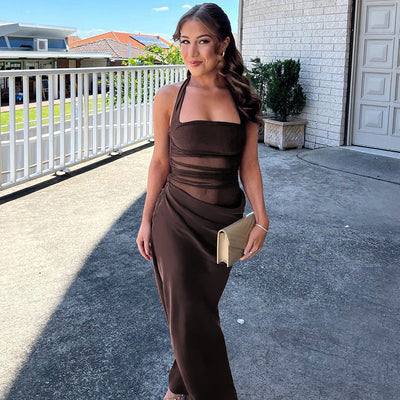 Irene - Maxi-Sommerkleid, Damen, Silhouette, eng anliegend, mit Halfterkragen