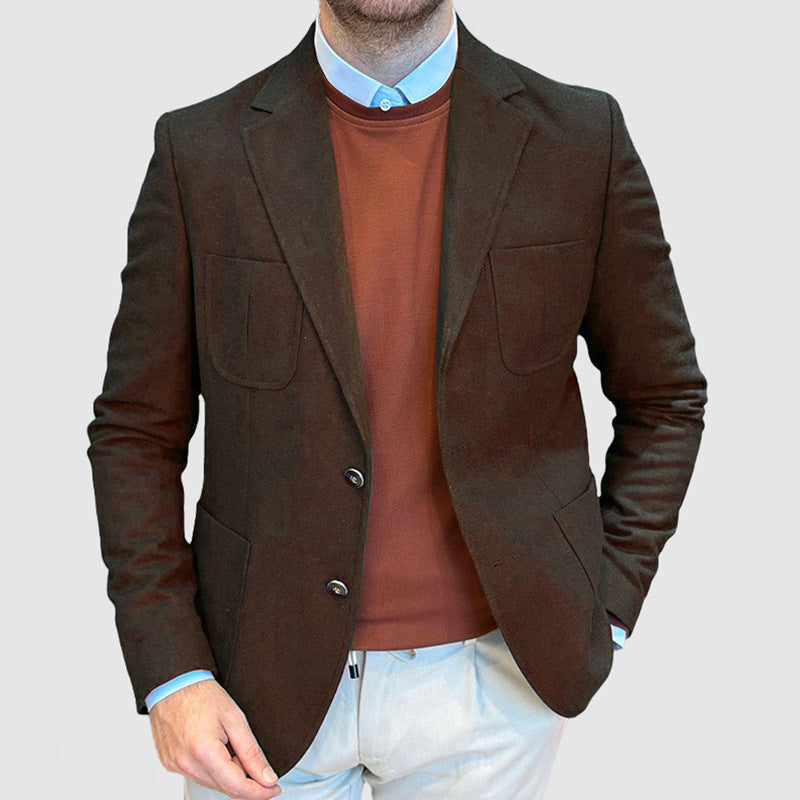 Herren Eleganter Wildlederblazer mit doppelter Knopfleiste und praktischen Taschen Aliams