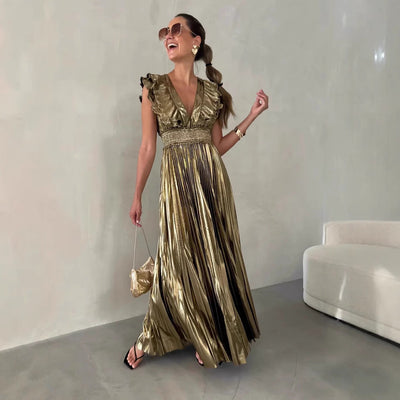 Hulda - Elegantes langes Abendkleid mit V-Ausschnitt