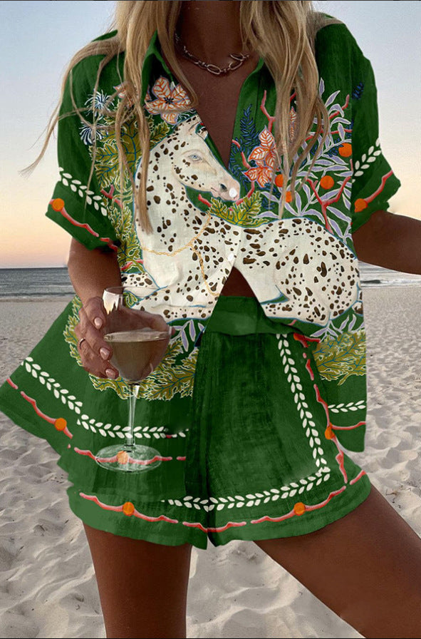 Céphira  | Kurzer Leinenanzug mit Pferdemuster