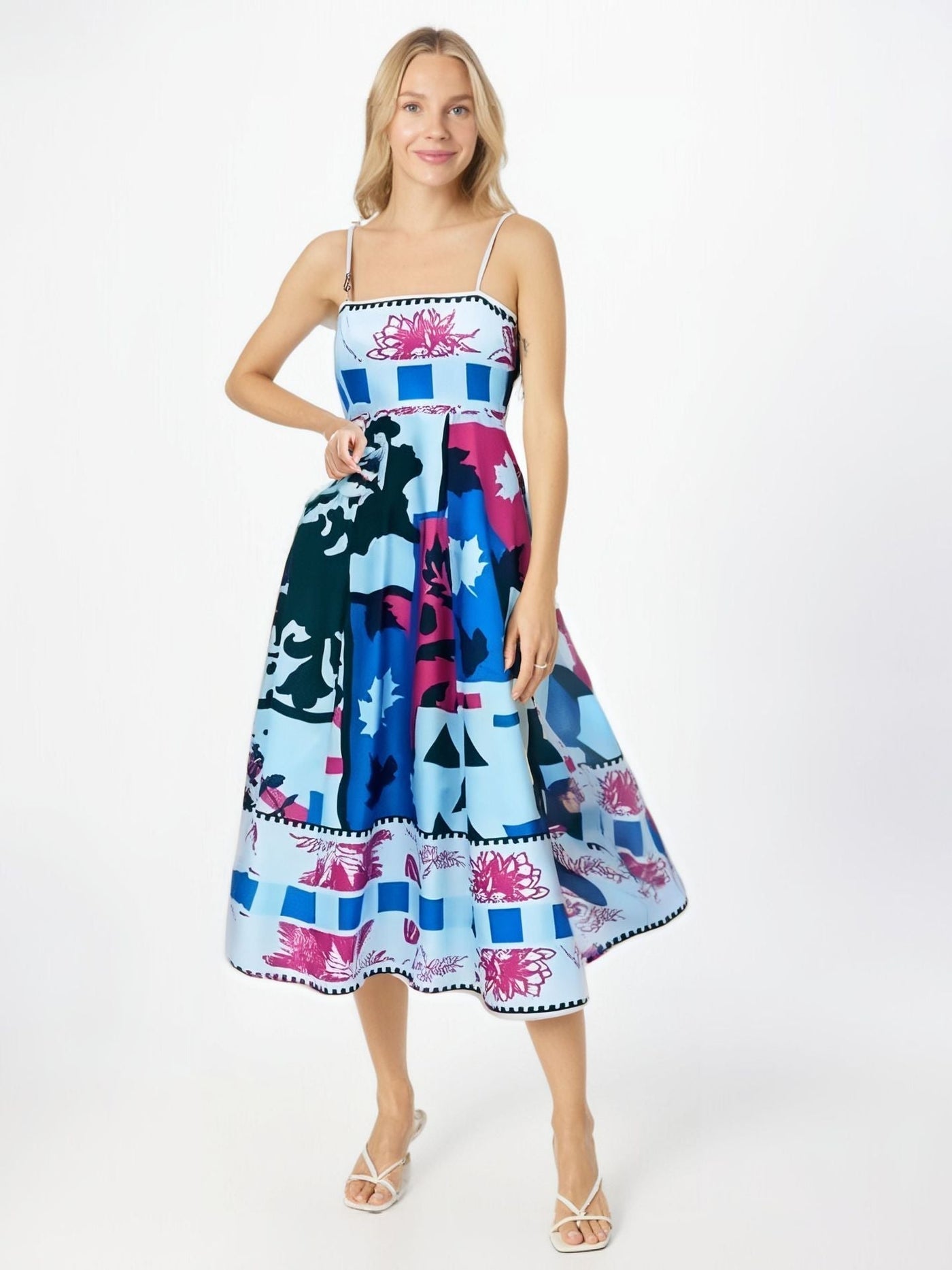 Anja - Trägerloses, hochtailliertes Sommerkleid mit Abstraktdruck