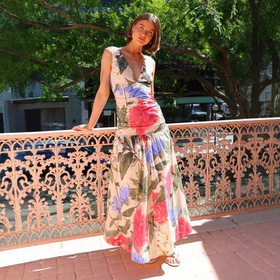 Rakel - Bedrucktes Maxikleid für Frauen mit V-Ausschnitt