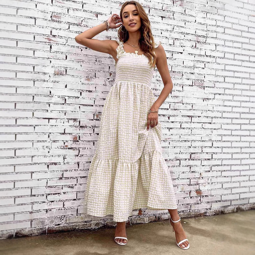 Erika - Langes Sommerkleid für A-Linie mit gesmokter Corsage & Trägern