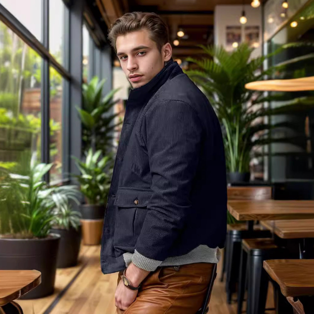 Herren modische Utilityjacke mit praktischen Taschen und modernem Stehkragen Aliams