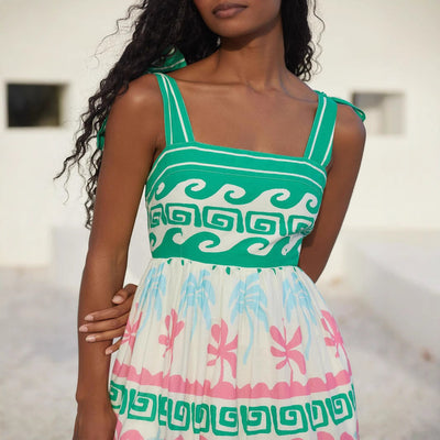 Jaelle - A-Line Maxikleid  Mit Geometrischem Blumenmuster Für Frühling/Sommer